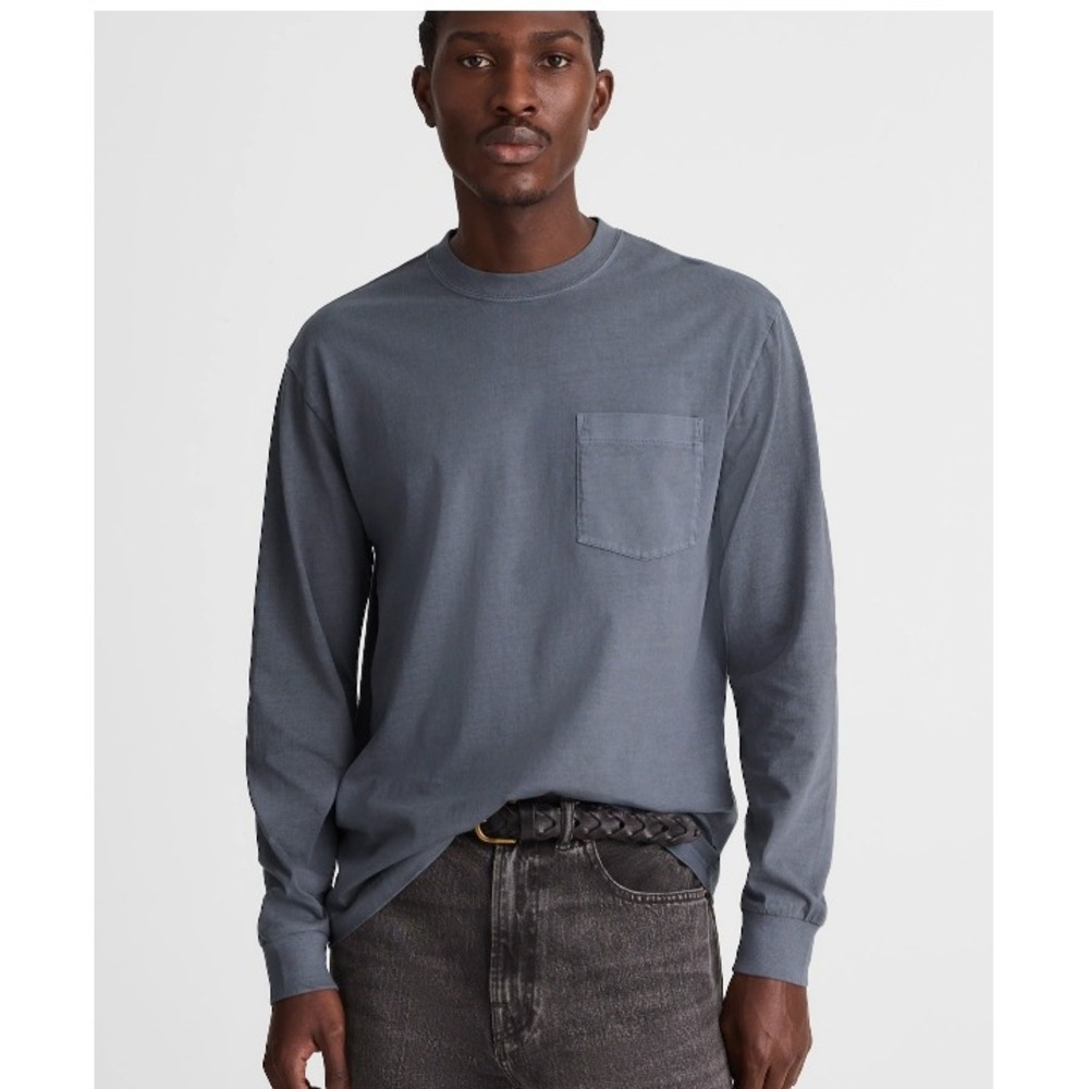 Madewell Mens Long Sleeve Vintage Pocket Tee Slate Blue Small NWT